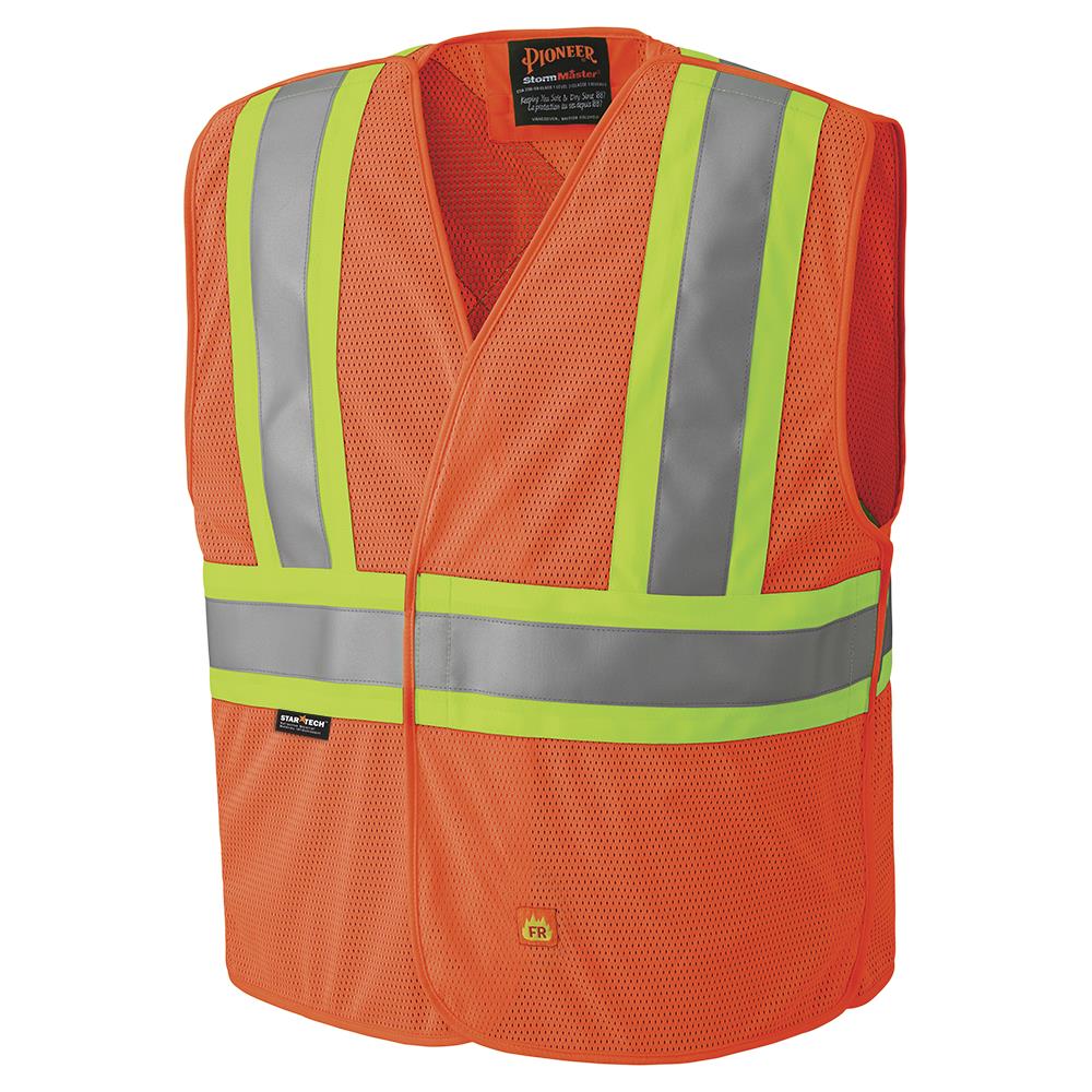 Hi-Vis Flame-Resistant Tear Away Safety Vest, Orange, SZ: L/XL