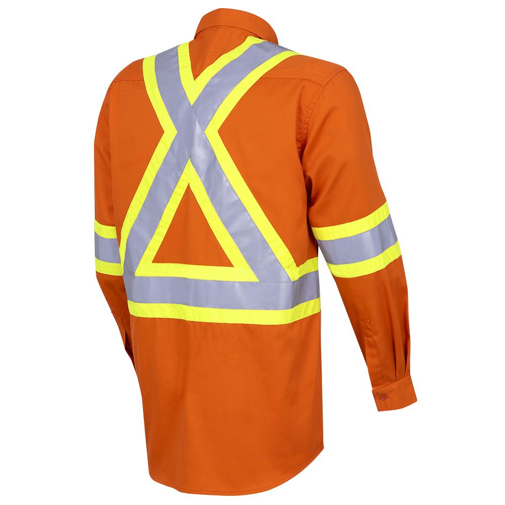 Ultra Cool Hi-Vis Cotton Long-Sleeved Safety Shirt, Cotton Twill, Orange, SZ: 2XL