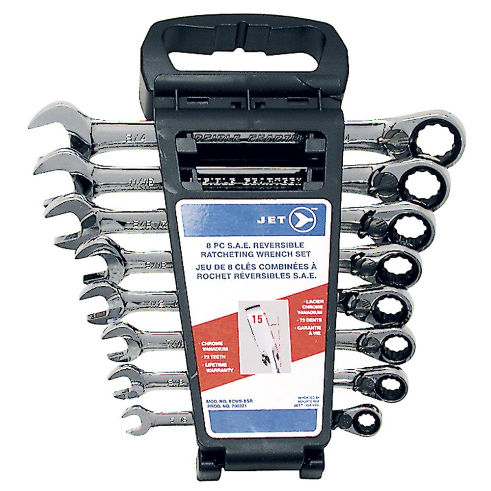 JET 8 PC Long SAE Reversible Ratcheting Combination Wrench Set