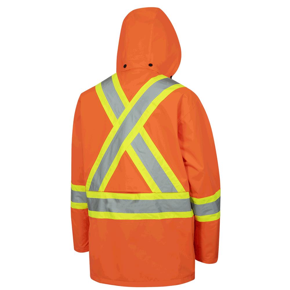 Veste de sécurité légère et imperméable avec capuche amovible, 150D, orange, SZ : 2XL