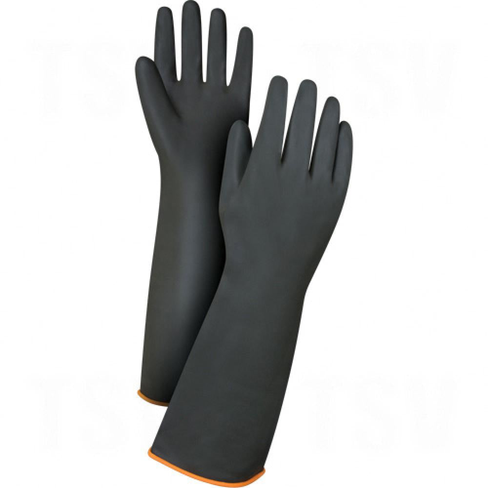 Heavyweight Chemical-Handling Gloves, Size Large/9, 18" L, Rubber Latex, 30-mil