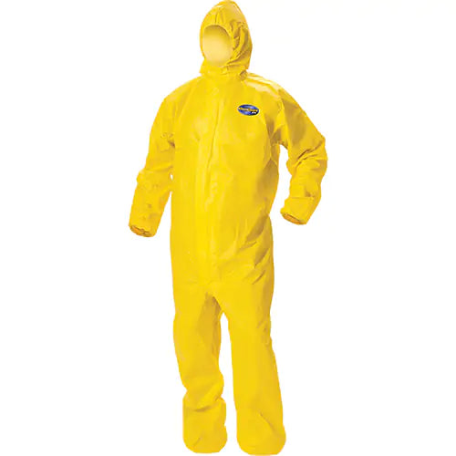 KleenGuard™ A70 Chemical Spray Protection Coveralls (09815), Zipper Front, Storm Flap, Elastic Wrists, Ankles & Hood, Yellow, Reflex Design, 2XL (Qty 12)