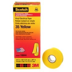 Scotch® Vinyl Colour Coding Electrical Tape, 35, yellow, 7 mil (0.18 mm), 3/4 in x 66 ft (19.1 mm x 20.1 m), 10/bx