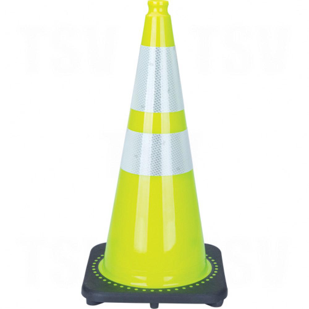 Cône de signalisation de qualité supérieure, 28 po, vert citron, collier(s) réfléchissant(s) de 4 po et 6 po