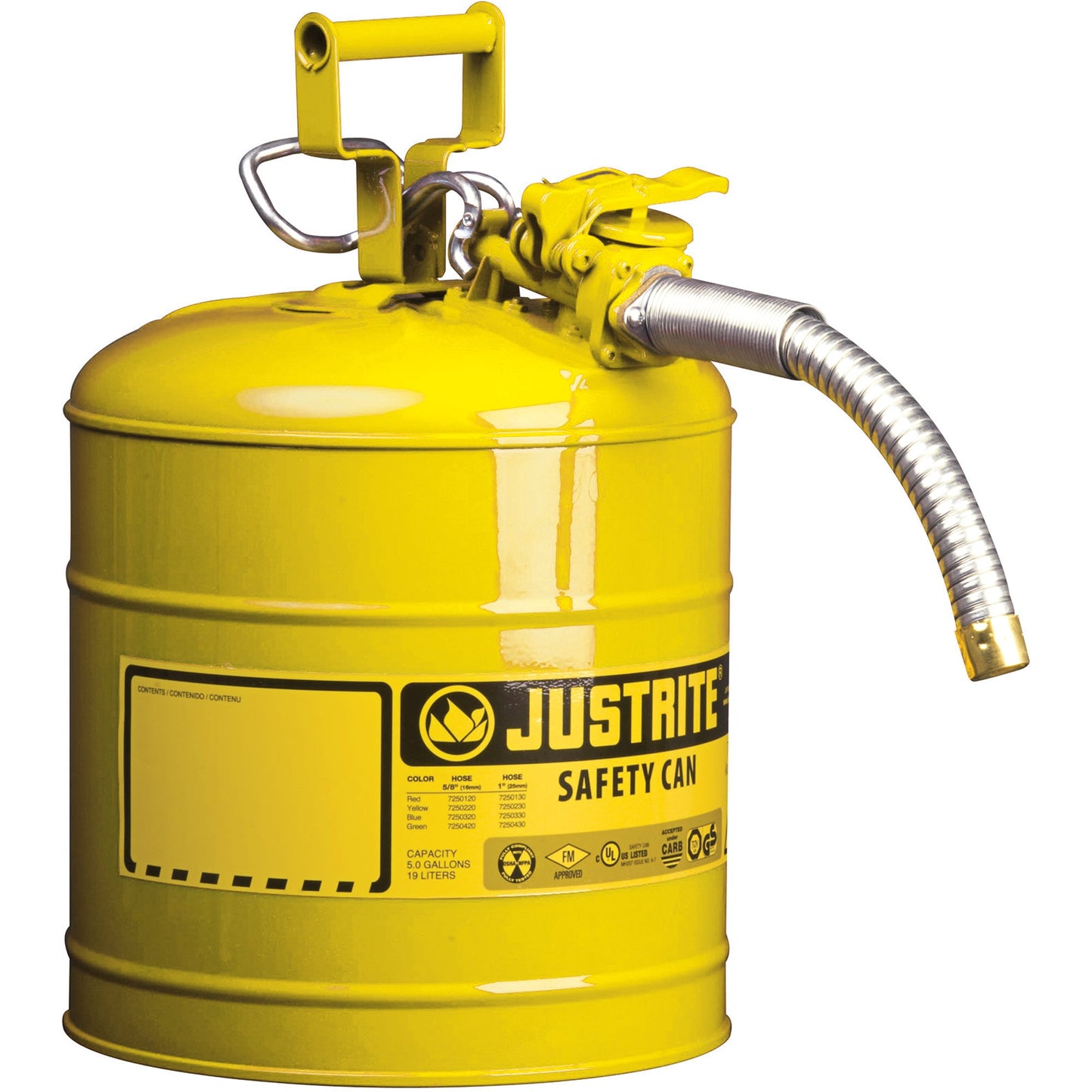 Steel Safety Can for Diesel, Type II, AccuFlow™, Yellow, 5 Gal, 1" Metal Hose