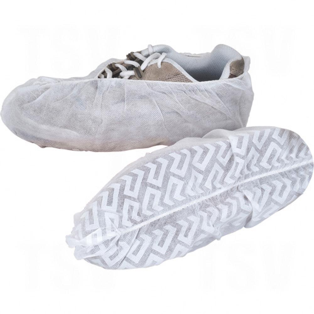 Shoe Covers with Textured Sole, Large, Polypropylene, White