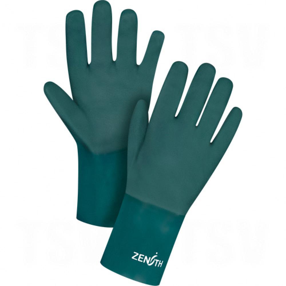 Gants verts à double trempage, 12 po de longueur, PVC, doublure intérieure en jersey de coton, 70 mil