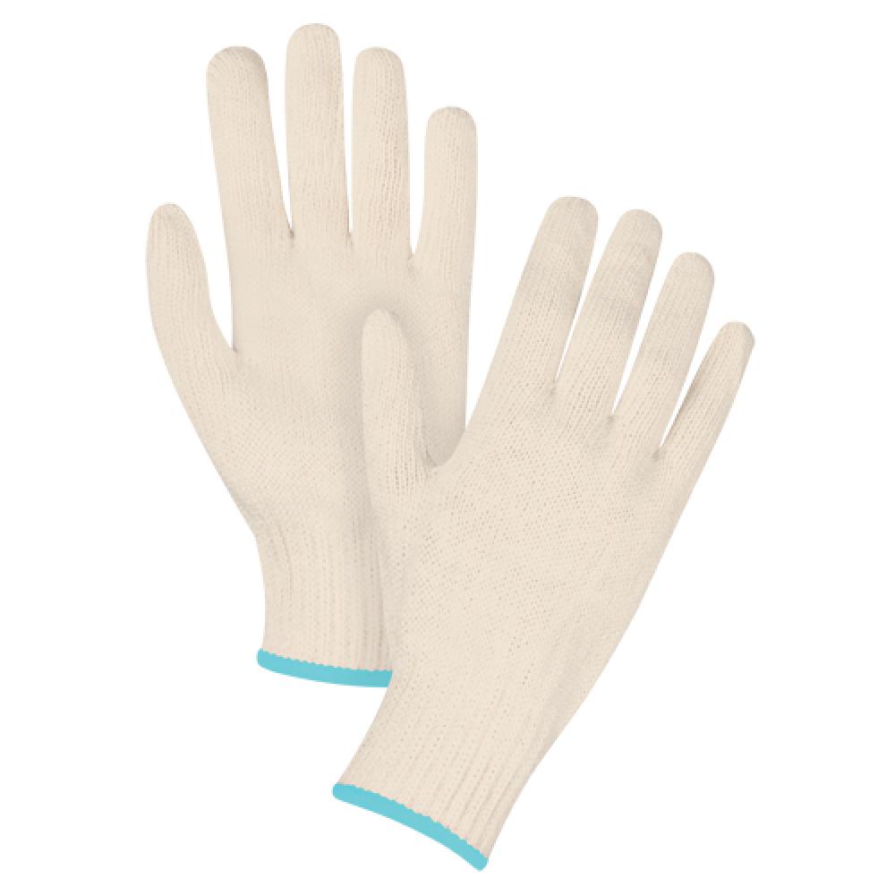 Heavyweight String Knit Gloves, Poly/Cotton, Blue Wrist, 7 Gauge, X-Large