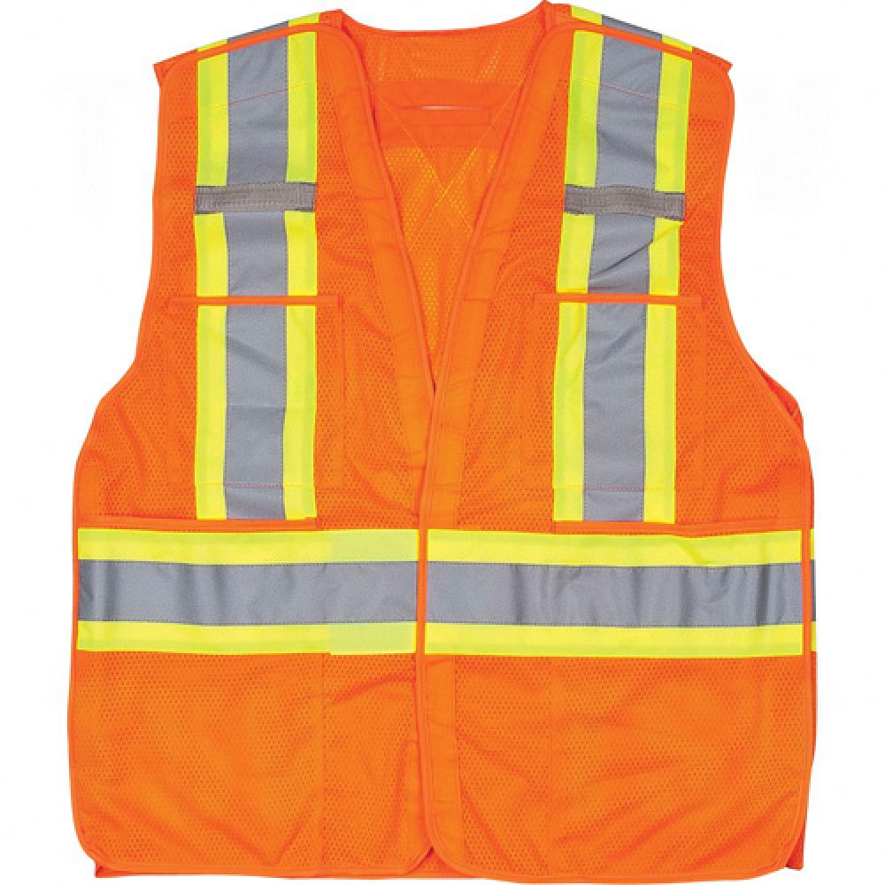 CSA Compliant High Visibility Surveyor Vest, High Visibility Orange, Large, Polyester