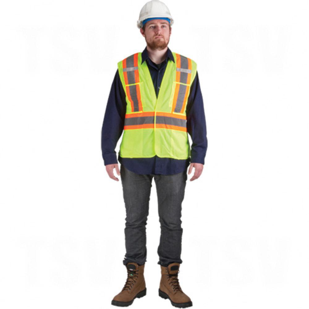Flame-Resistant Surveyor Vest, High Visibility Lime-Yellow, Medium, Polyester