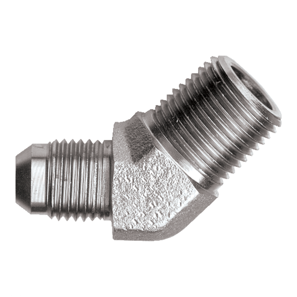 45°, 37° JIC Flare Male Pipe Elbow, Steel, 3/8 Tube x 3/8 Male Pipe