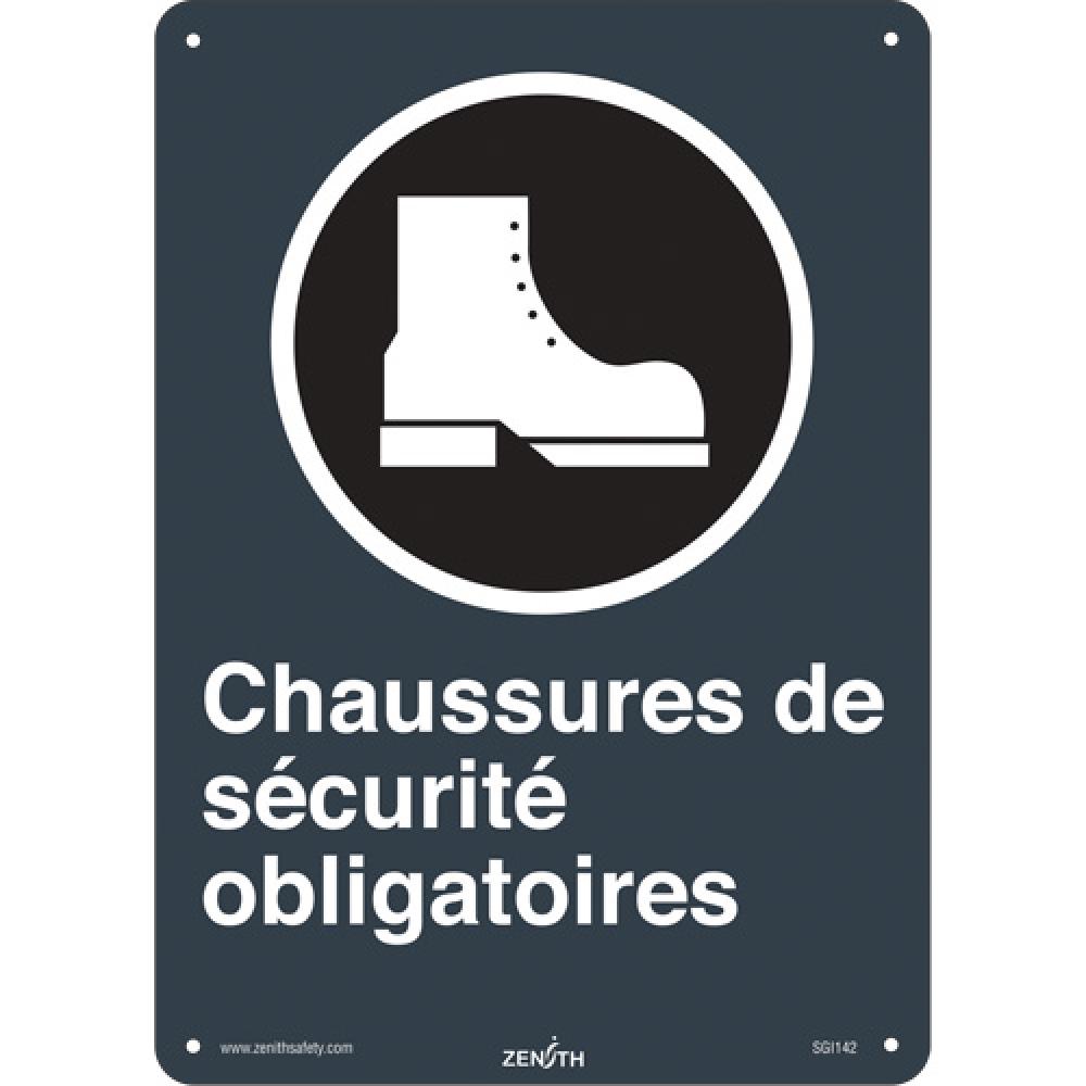 Enseigne de sécurité standard CSA Chaussures de sécurité, 14" x 10", Plastique, Français avec pictogramme
