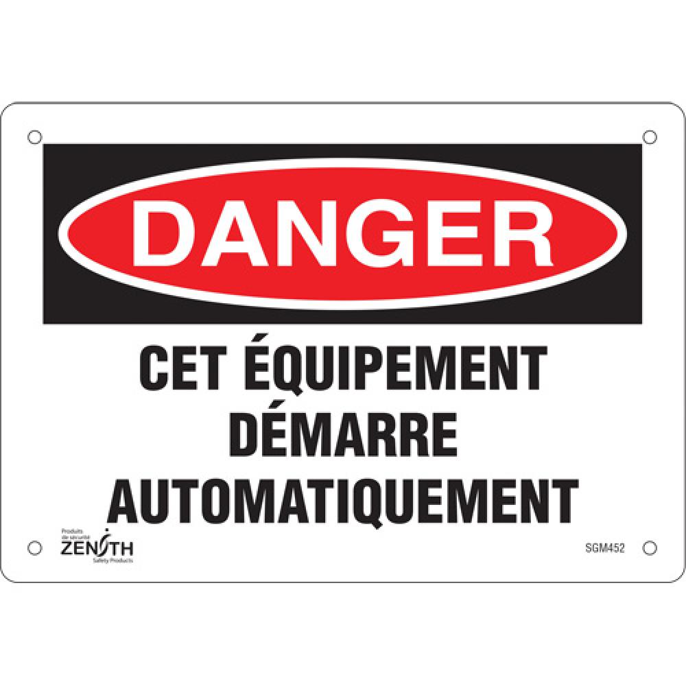 "Équipement Démarre Automatiquement" Sign, 7" x 10", Plastic, French