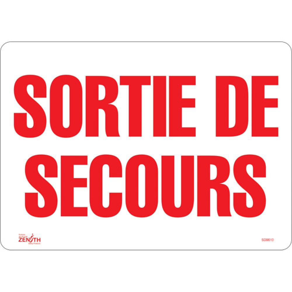 Enseigne «Sortie De Secours», 10" x 14", Vinyle, Français