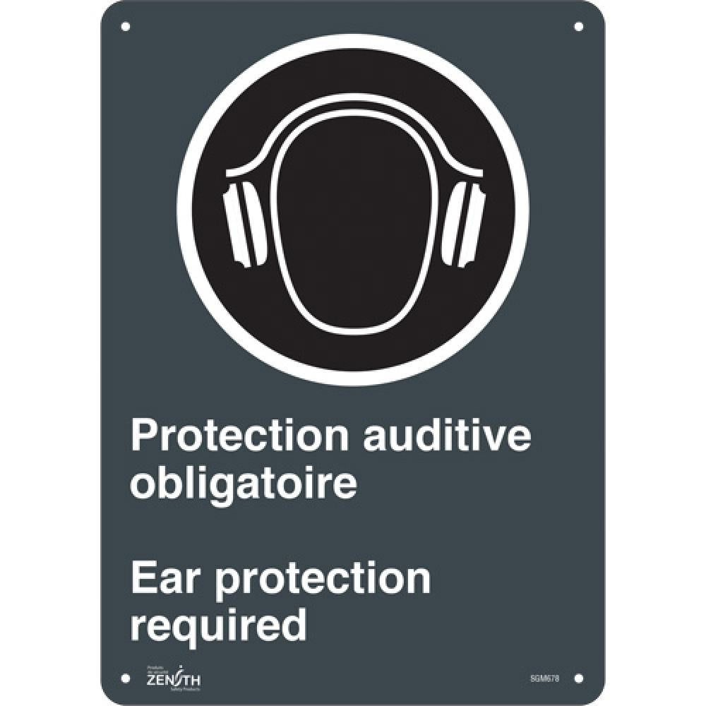 Panneau « Protection Auditive Obligatoire - Ear Protection Required », 14" x 10", aluminium, bilingue avec pictogramme
