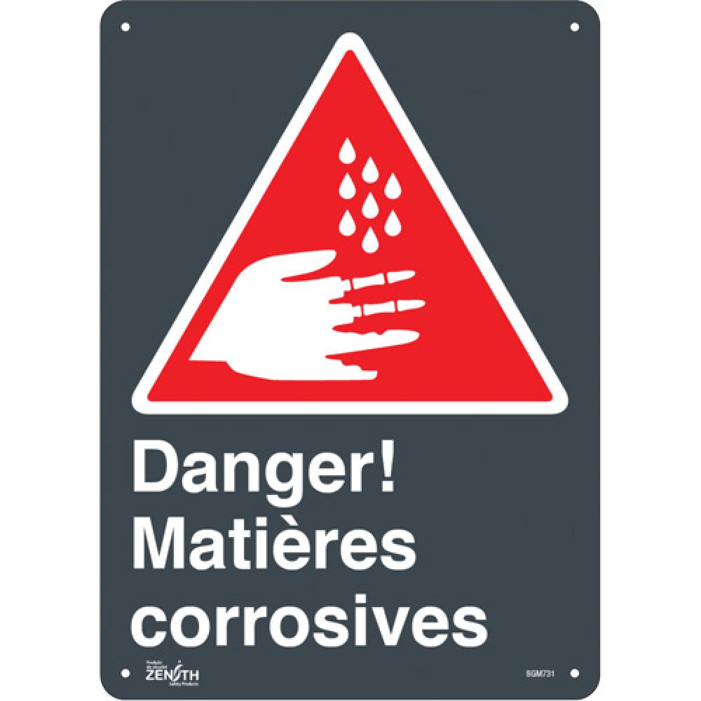 "Matières Corrosives" Sign, 14" x 10", Plastic, French with Pictogram