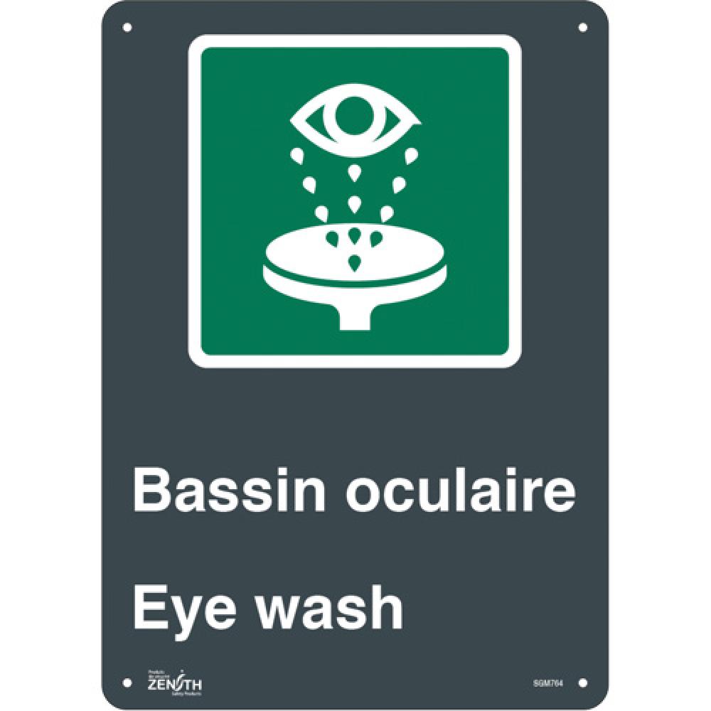 "Bassin Oculaire/Eye Wash" Sign, 14" x 10", Plastic, Bilingual with Pictogram
