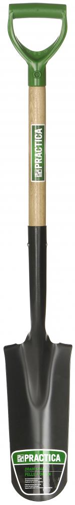 Drain spade 14", fw steps, wood handle, dh, Practica