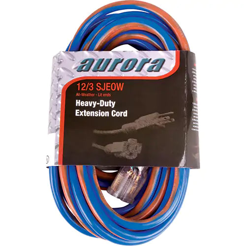Aurora, TPE-Rubber Extension Cord With Light Indicator, All-Weather, SJEOW, 12/3 AWG, 15 A, 50'