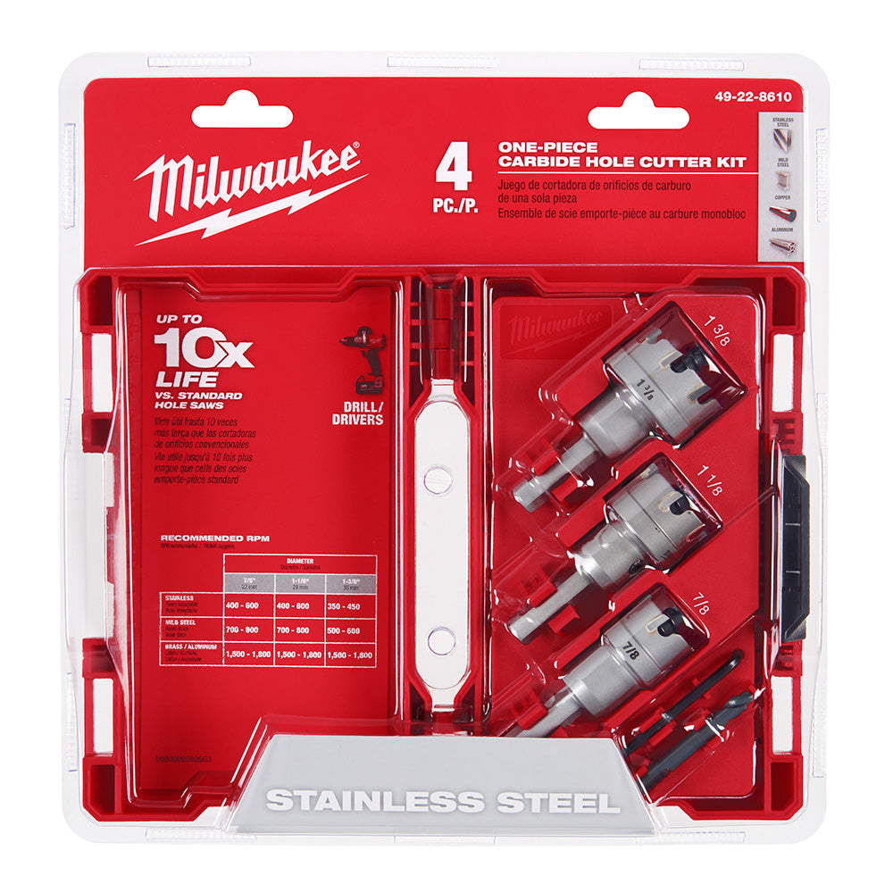 One-piece Carbide Hole Cutter Set: 4pc