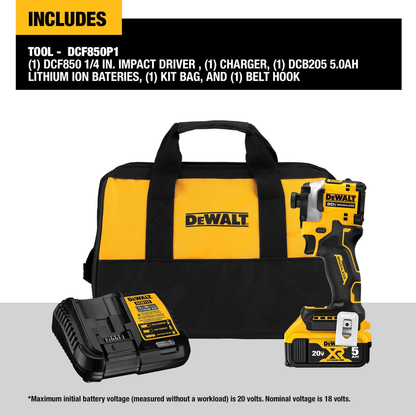 DEWALT 20V MAX* ATOMIC Cordless Brushless 1/4 in Impact Driver Drill Kit (1) Lithium Ion Battery with Charger