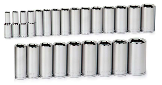 Jeu de douilles profondes métriques à 6 pans de 23 pièces 1/2"