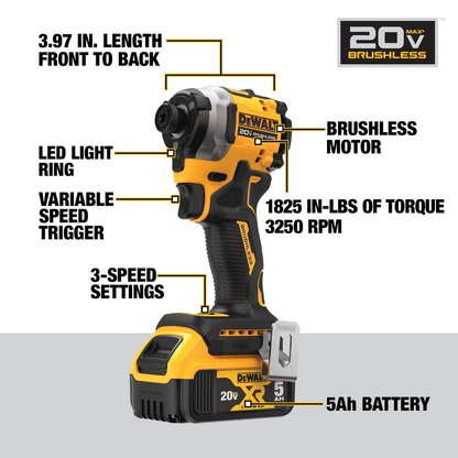 DEWALT 20V MAX* ATOMIC Cordless Brushless 1/4 in Impact Driver Drill Kit (1) Lithium Ion Battery with Charger