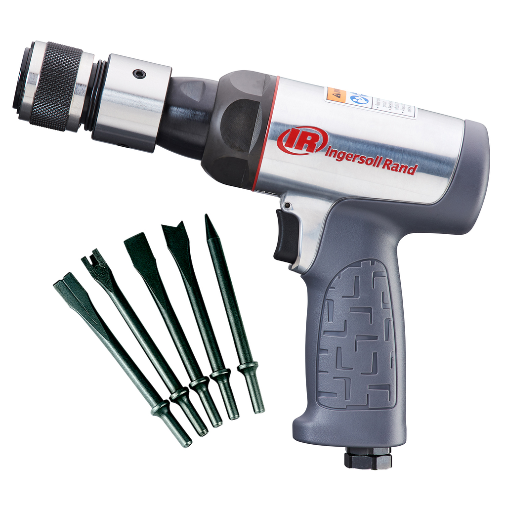 Vibration Reduced Air Hammer 5-Piece Chisel Set, 3530 BPM, 2-5/8" Stroke, Round Shank