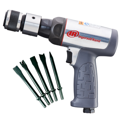 Vibration Reduced Air Hammer 5-Piece Chisel Set, 3530 BPM, 2-5/8" Stroke, Round Shank