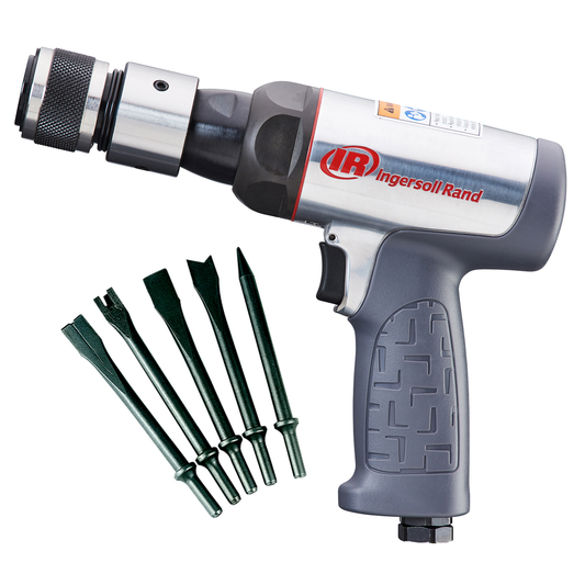 Vibration Reduced Air Hammer 5-Piece Chisel Set, 3530 BPM, 2-5/8" Stroke, Round Shank