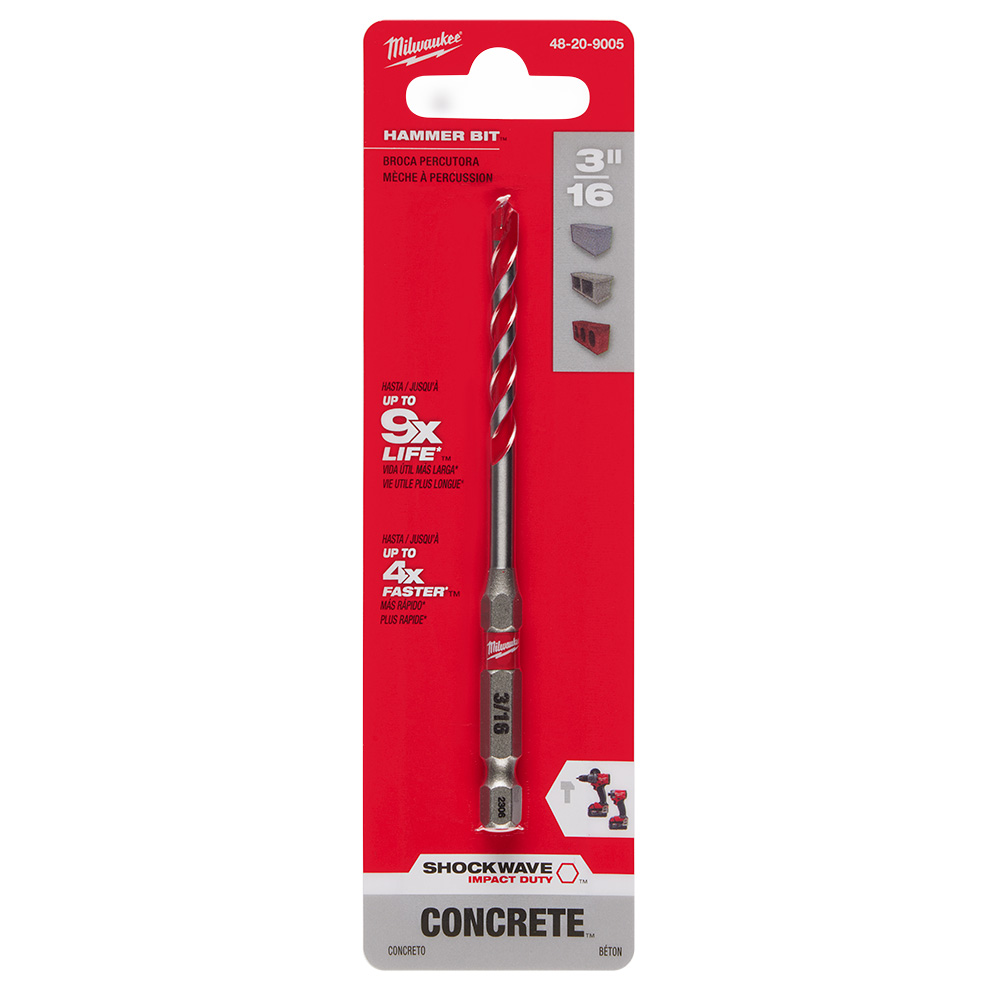 3/16" × 2" × 4" SHOCKWAVE™ Impact Duty Carbide Hammer Drill Bit