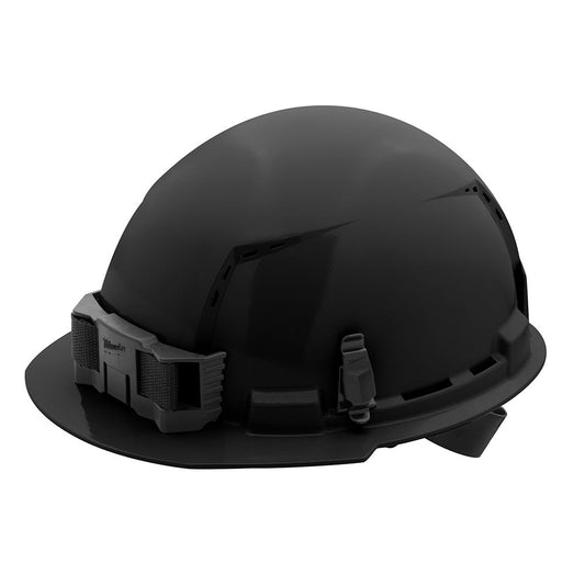 Black Front Brim Vented Hard Hat White/4pt Ratcheting Suspension - Type 1, Class c, 5/PK