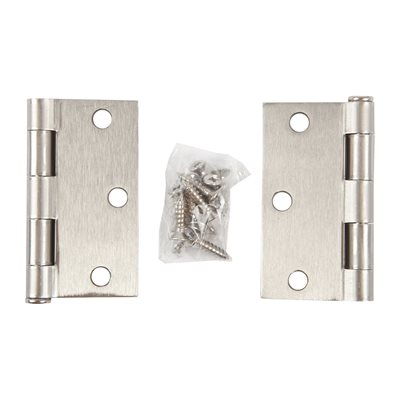 Door Hinge 3in x 3in x 2mm, Square Corner, Satin Nickel Steel, 2pc