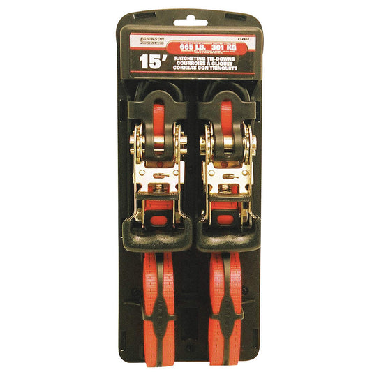 Sangle à cliquet pour charges légères, résistance à la traction de 2 000 lb, charge de levage de 665 lb, 1 pi x 15 pi, paquet de 2