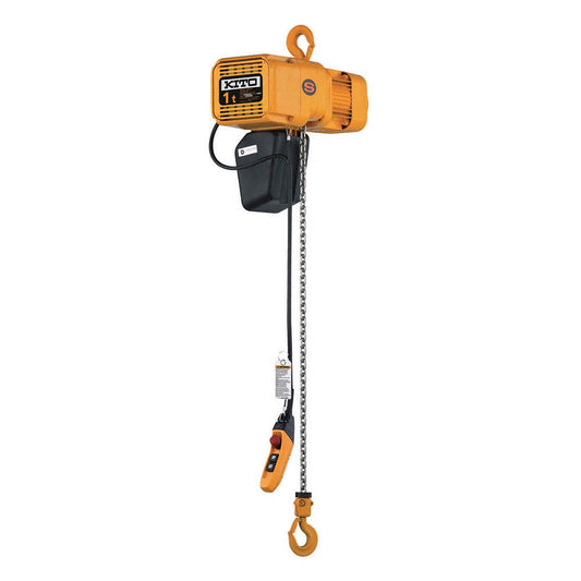 Electric Hoist, Yellow, 1t Capacity, 10ft Lift, 14/2.5 FPM, 220 Volt/5.1 Amp, 24" X 17" X 15"