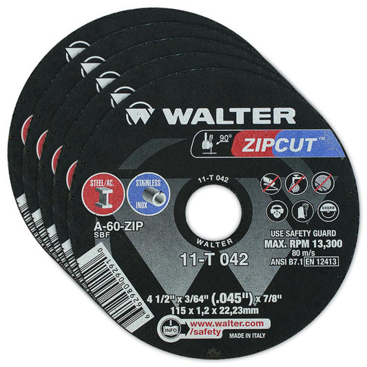 Roues zipcut 4-1/2 x 3/64, 5/bx