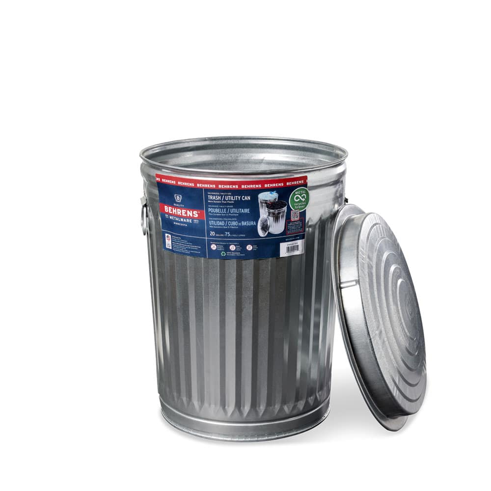 Poubelle galvanisée, 20GAL/75L, avec couvercle