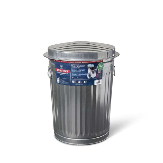 Poubelle galvanisée, 20GAL/75L, avec couvercle