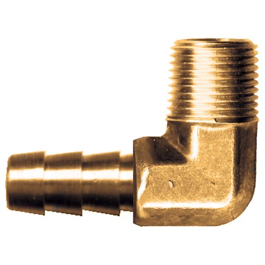 90° Hose Barb Male Pipe Elbow, Brass, 3/8 ID x 1/8 Male Pipe