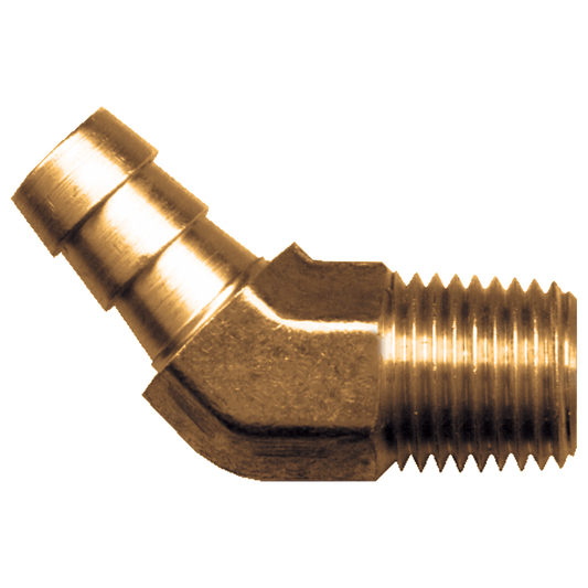 45° Hose Barb Male Pipe Elbow, Brass, 5/16 ID x 1/8 Male Pipe
