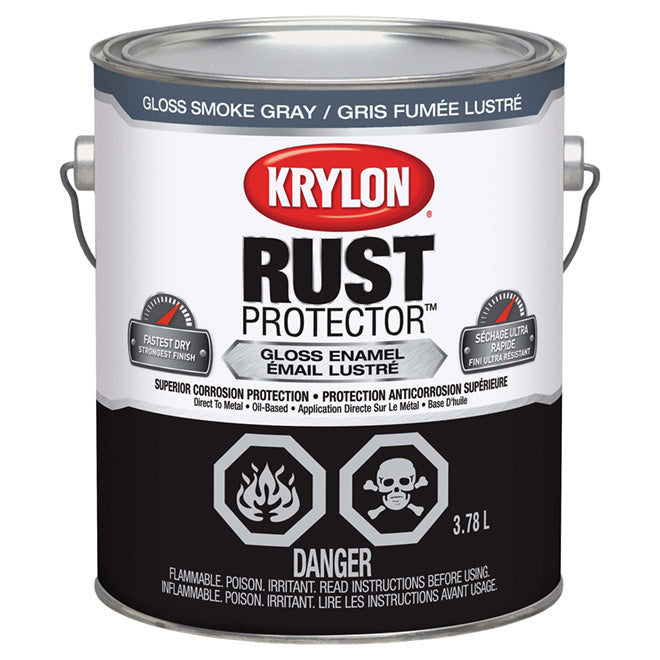 Krylon Brush-On Rust Protector Enamel Paint, Gloss, Smoke Grey, Metal Corrosion Protection,  3.78 L
