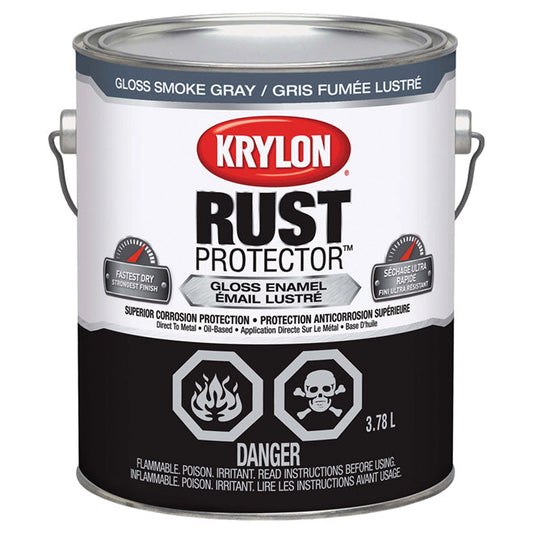 Krylon Brush-On Rust Protector Enamel Paint, Gloss, Smoke Grey, Metal Corrosion Protection,  3.78 L