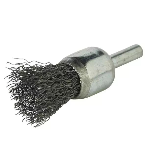 Brosse à fils ondulés montée sur tige, 3/4 po, remplissage 0,014 po, tige 1/4 po
