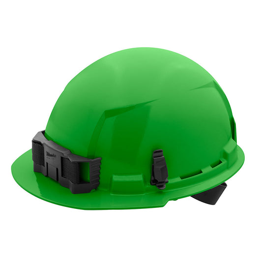 Green Front Brim Hard Hat White/4pt Ratcheting Suspension - Type 1, Class e, 5/PK
