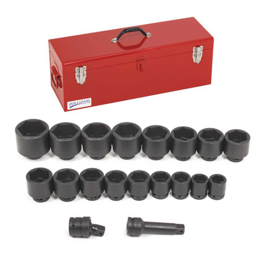 Jeu de douilles peu profondes SAE à 6 pans, entraînement 1 po, 19 pièces dans une boîte à outils en métal