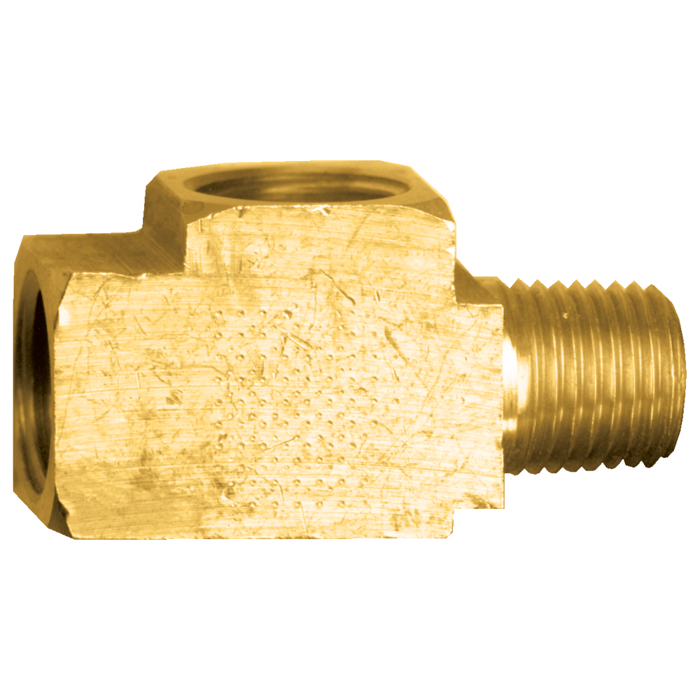 SAE 45° Inverted Flare Male Pipe Run Tee, Brass, 3/8 Tube X 1/4 Male Pipe