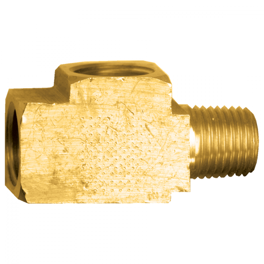 SAE 45° Inverted Flare Male Pipe Run Tee, Brass, 3/8 Tube X 1/4 Male Pipe