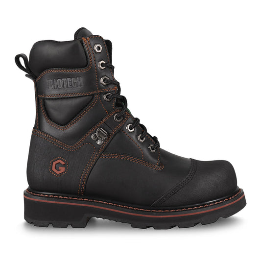 Bottes de travail Bionic5 8 pouces, noires, cuir et caoutchouc, pointure 10