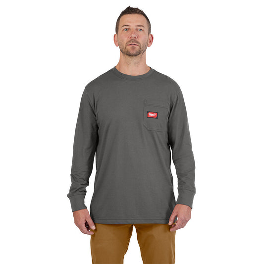Gridiron™ Pocket T-shirt - Long Sleeve Gray M