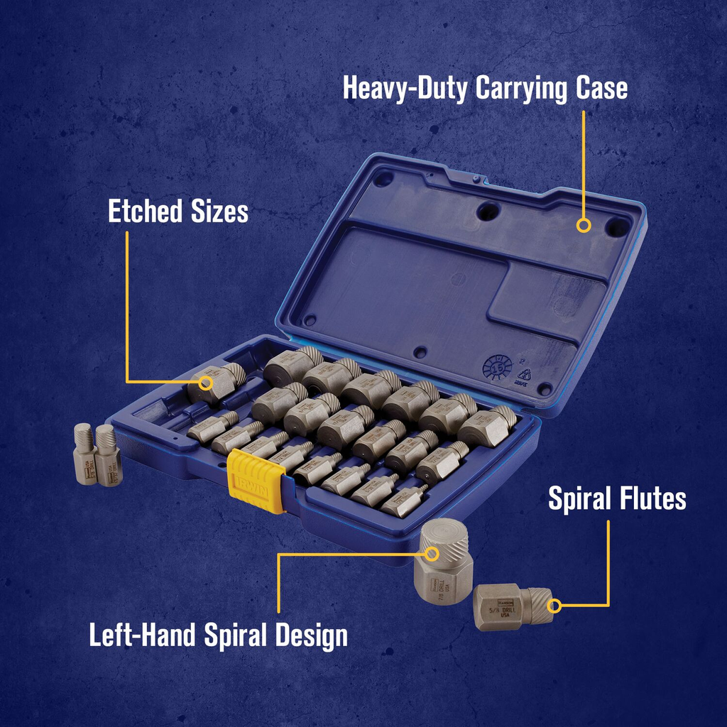 IRWIN Hex Head Multi-Spline Screw Extractors 532 Series Plastic Case Sets
